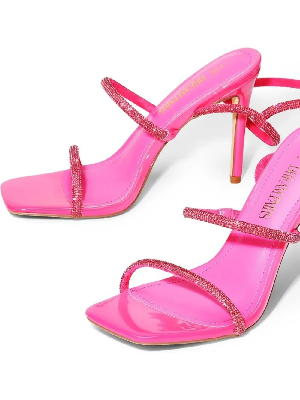 Women's Hot Pink Strappy Stilettos Gladiator Sexy Square Toe Open Toe Sandals